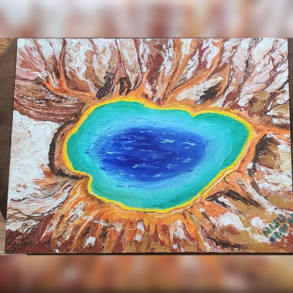 Art Handmade Unframed Acrylic Painting Of Grand Prismatic Springs